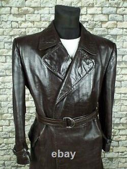 1940's German Leather Coat XL Vintage Motorcycle Overcoat WW2