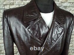 1940's German Leather Coat XL Vintage Motorcycle Overcoat WW2