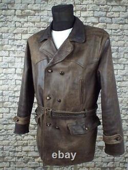 1940's German Leather Jacket 2XL Vintage Motorcycle Aviator Cyclist WW2 Style