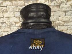 1940's German Leather Jacket L Black Vintage Police Kriegsmarine Pea Coat WW2
