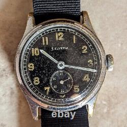 1942 HELVETIA German Army DH Watch Ref. 3190 15 Jewels WWII Wristwatch 34mm