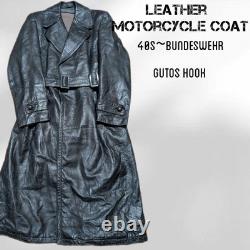 40s Leather Motorcycle Coat German Army Euro Vintage WWII size L-XL