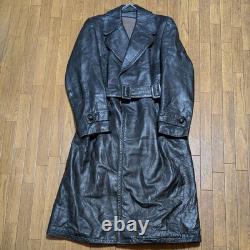 40s Leather Motorcycle Coat German Army Euro Vintage WWII size L-XL