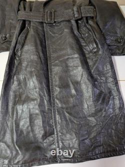 40s Leather Motorcycle Coat German Army Euro Vintage WWII size L-XL