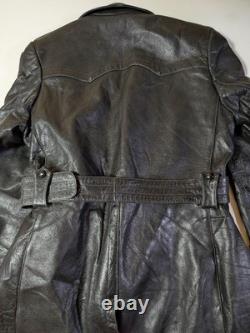 40s Leather Motorcycle Coat German Army Euro Vintage WWII size L-XL