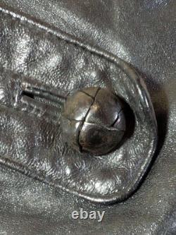 40s Leather Motorcycle Coat German Army Euro Vintage WWII size L-XL