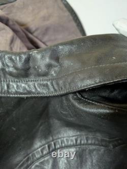 40s Leather Motorcycle Coat German Army Euro Vintage WWII size L-XL