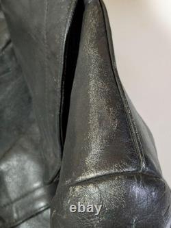 40s Leather Motorcycle Coat German Army Euro Vintage WWII size L-XL