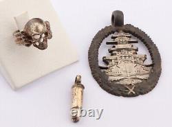 Army Skull Bones Ring For Men Goth WW2 German Pendant WWII Battleship NAVY Krieg