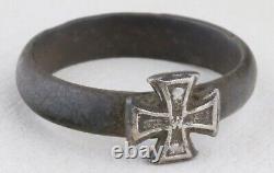 Army ww2 GERMAN Ring STERLING Silver IRON Cross WWII ww1 WWI 1914 GERMANY Trench