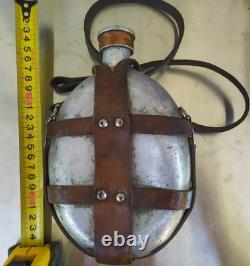Authentic WWII German Army Aluminum Canteen Stamped RFI 39 Leather Strap