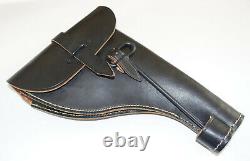 GERMAN ARMY REPRO WW2 BLACK LEATHER FLARE HOLSTER WITH PUSH ROD dated 1942