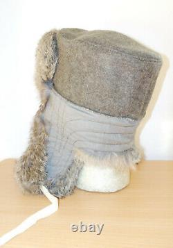 GERMAN ARMY WW2 REP EAST FRONT REAL RABBIT FUR USHANKA HAT Sz57 7 1/8