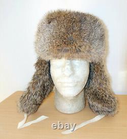 GERMAN ARMY WW2 REPRO EAST FRONT REAL RABBIT FUR USHANKA HAT Sz59 7 3/8