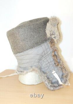 GERMAN ARMY WW2 REPRO EAST FRONT REAL RABBIT FUR USHANKA HAT Sz59 7 3/8