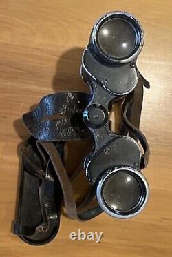 German Army Artillery Field Binoculars with Original Bakelite Case, Rare Maker