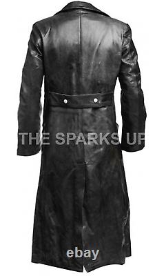 German Classic Ww2 Military Officer Uniform Black Leather Trench Coat Big Sale