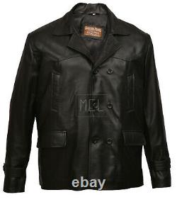 German Submariner WW2 Vintage Mens Black Brown Real Genuine Leather Jacket Coat