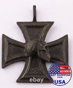 German WW2 Iron Cross pattée SKULL Pendant for Necklace WWII Knights 1939 Army