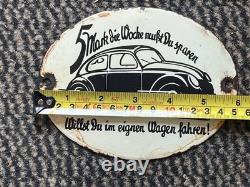 German enamelled steel sign, Volkswagen, WW2, WWII beetle VW
