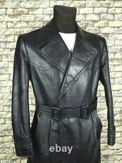 LEBESTO 1940's German Leather Coat M Vintage Motorycle Military Overcoat WW2