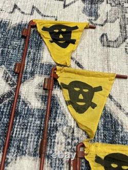 LOT x3 WW2 WWII German Military Army Gas / Mine Warning Flags with Poles ORIGINAL