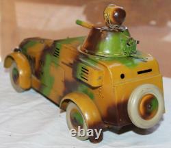 Lineol Wwii German Army Daimler Mercedes Armored Scout Car 1936 Tin Windup Toy