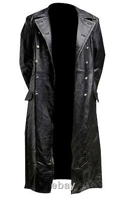 Men's German Classic Ww2 Military Officer Uniform Black Leather Trench Coat