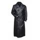 Men's German Ww2 Classic Officer Black Real Sheepskin Leather Trench Coat Long
