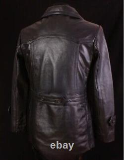 Men's German WWII KRIEGSMARINE DR WHO Pea Coat Hip Length Cowhide Leather Jacket