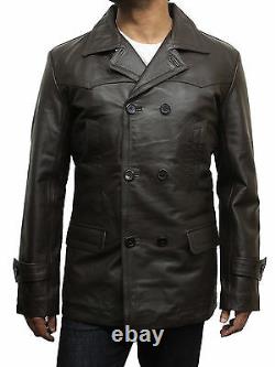 Mens Genunie Leather Jacket German Military Captain WWII Black/Brown Coat Blazer