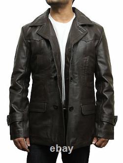 Mens Genunie Leather Jacket German Military Captain WWII Black/Brown Coat Blazer