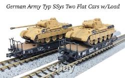 N Scale German Railway Typ SSys 2 Flat Cars withPanther D Tank Load Kit WW2 Army