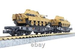 N Scale German Railway Typ SSys 2 Flat Cars withPanther D Tank Load Kit WW2 Army