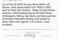 ORIGINAL Rare WW2 WWII X5. German Army SS Silver PATENT Plates All Divisions