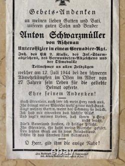 ORIGINAL WW2 GERMAN ARMY DEATH CARD of ANTON SCHWARZMULLER (PANZER GRENADIER)