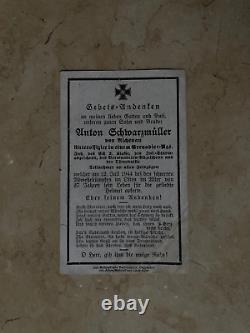 ORIGINAL WW2 GERMAN ARMY DEATH CARD of ANTON SCHWARZMULLER (PANZER GRENADIER)