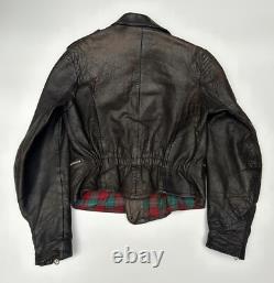 Original 30-40's WWII German Leather Motorcycle Jacket Brown DRP Zipp