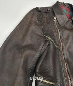 Original 30-40's WWII German Leather Motorcycle Jacket Brown DRP Zipp