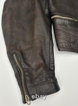 Original 30-40's WWII German Leather Motorcycle Jacket Brown DRP Zipp