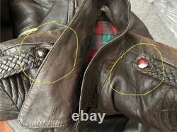 Original 30-40's WWII German Leather Motorcycle Jacket Brown DRP Zipp