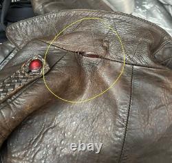 Original 30-40's WWII German Leather Motorcycle Jacket Brown DRP Zipp