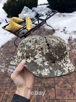 Original German WW2 M35 Army Winter Camo Relic Helmet Shell