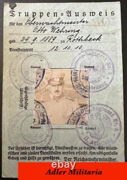 Original Pre-WWII German Army Weimar Reichswehr ID Truppen Ausweis Putsch RARE