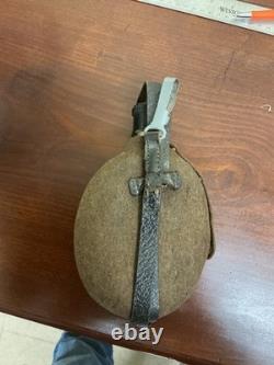 Original WW2 Aluminum German Army Military Canteen With WWII Felt Cover & Straps