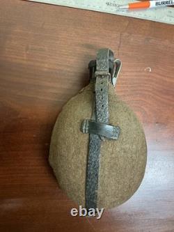 Original WW2 Aluminum German Army Military Canteen With WWII Felt Cover & Straps