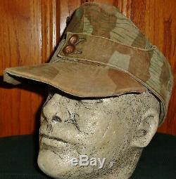 Original WW2 German Army Splinter Camo Elite Uniform Cap Hat Vintage Antique