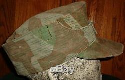 Original WW2 German Army Splinter Camo Elite Uniform Cap Hat Vintage Antique