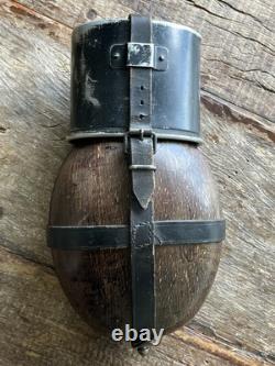 Original WW2 German HRE Tropical Coconut Canteen With Early WWII Army Aluminum Cup