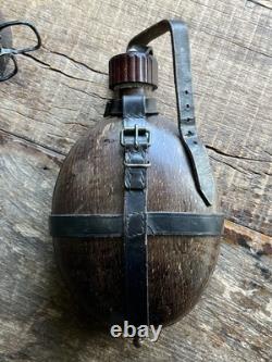 Original WW2 German HRE Tropical Coconut Canteen With Early WWII Army Aluminum Cup